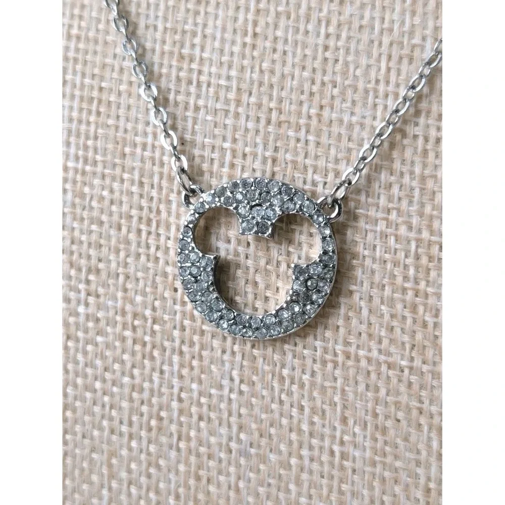 Disney Mickey Mouse Crystal Pave Necklace Silver Tone Adjustable Chain‎